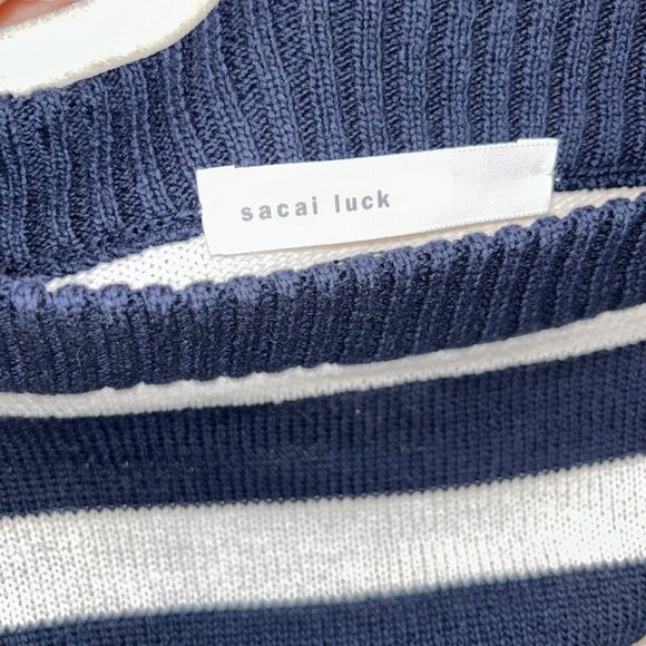 sacai luck french breton striped silk grosgrain ribbon flutter sleeve kn… - Picture 2 of 4